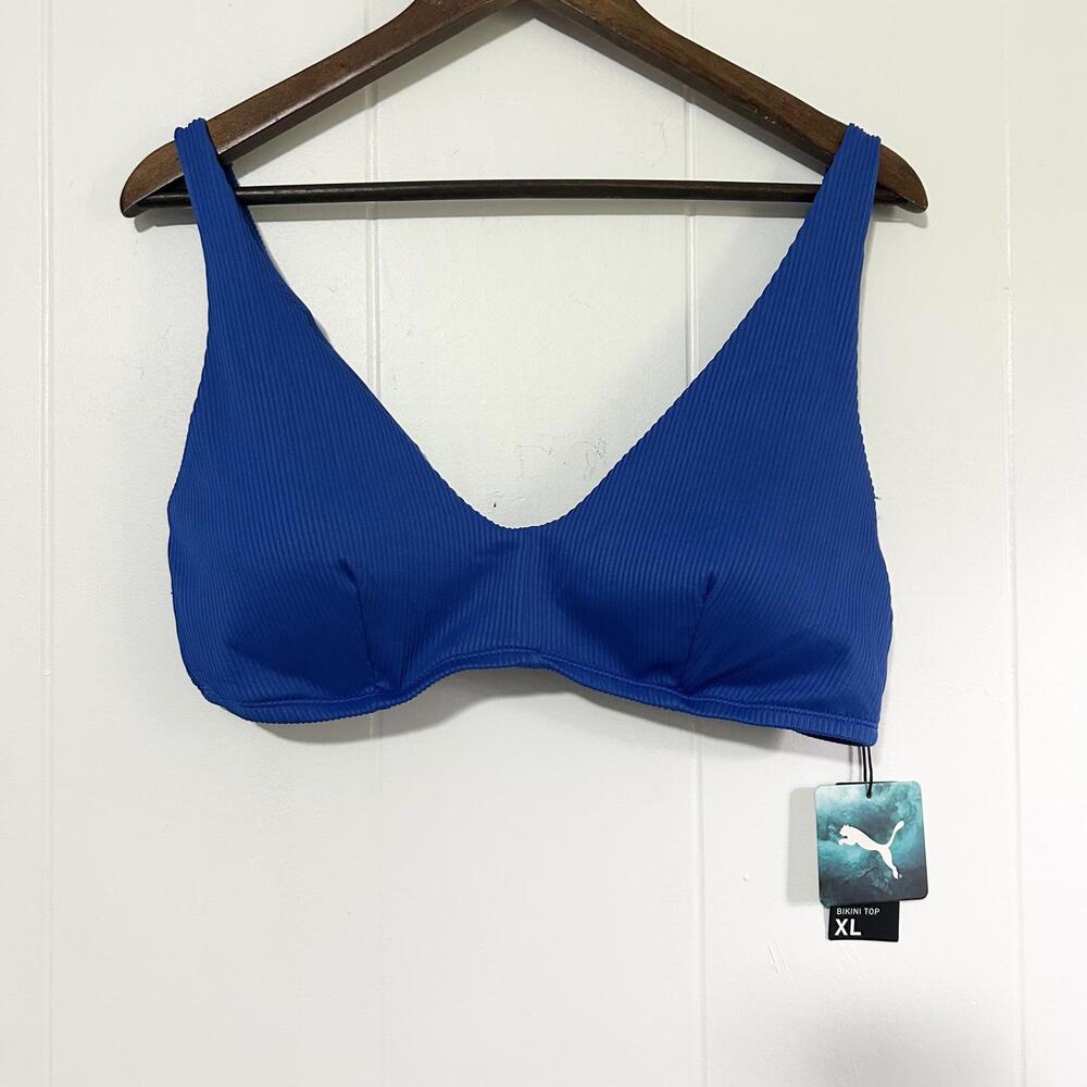 Puma Blue Ribbed Bikini Top Swimwear Women's XL